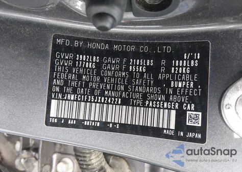 2018 Honda Civic Ex-T from USA, damaged, VIN JHMFC1F35JX024228